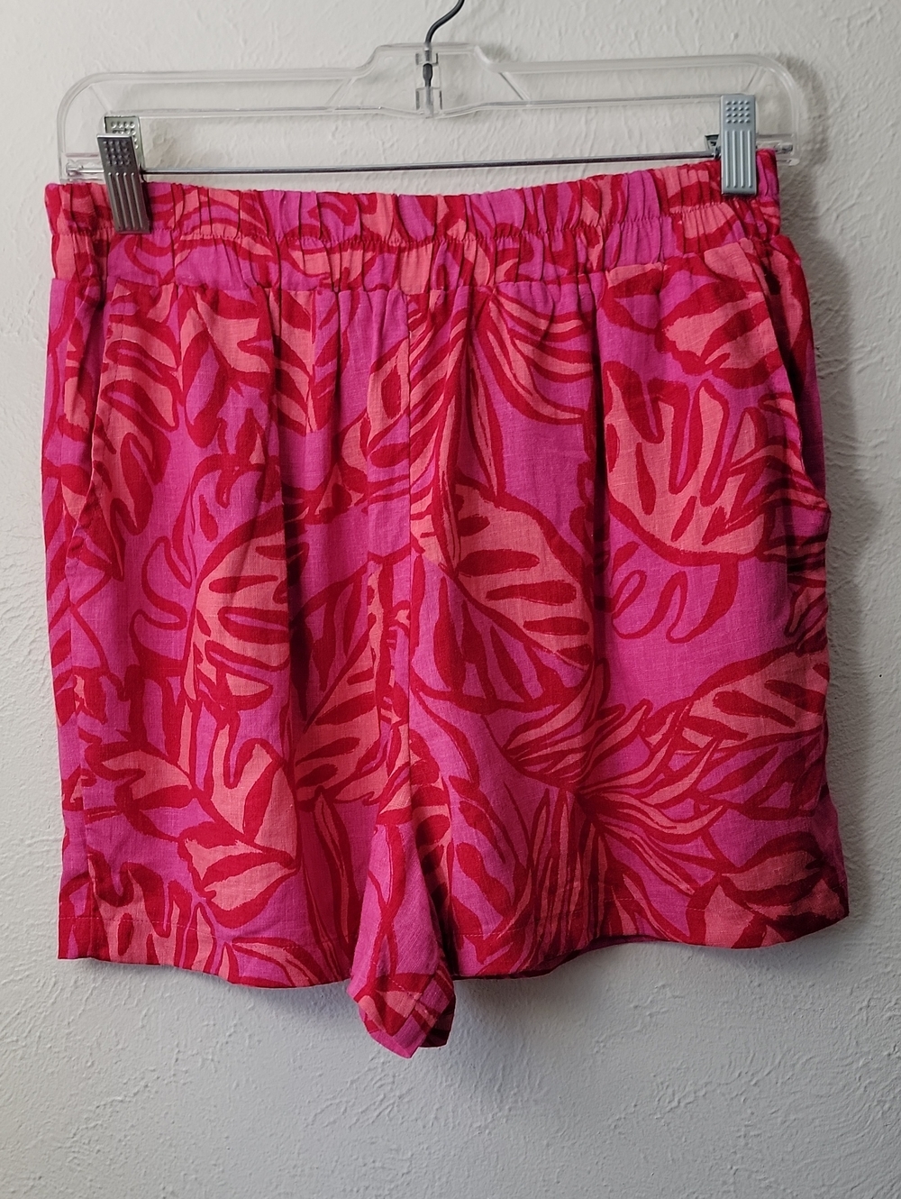 Goa Beachwear Japna Pink Tropucal Linen High Rise Shorts Medium Nwot